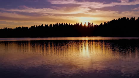 sunset over a lake with forest