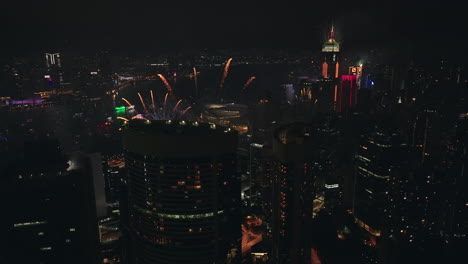 beautifully staged new year's eve fireworks display from the tall skyscrapers of hong kong's skyline