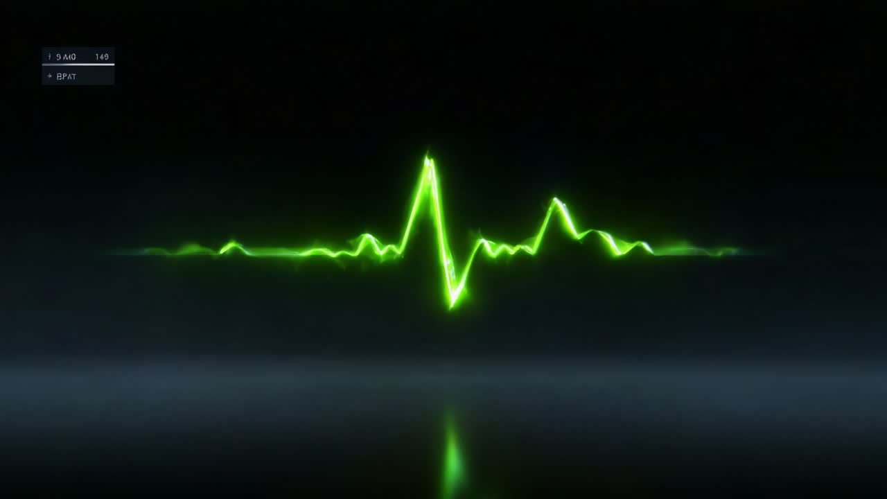 Visualiserede lydbølger vist i grøn nuance fanger rytmen og pulsen i et digitalt signal med en strømlinet æstetik for at fange beskuerens opmærksomhed og fremkalde følelser