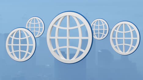 animation of globes over cityscape