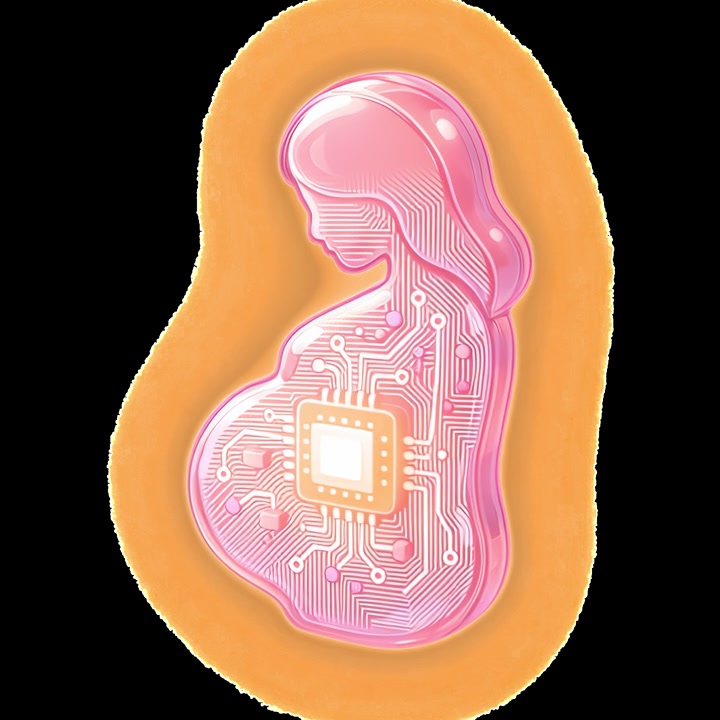Donna Incinta con Circuito Stampato Luminoso e Chip AI