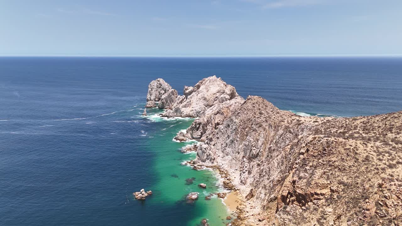 Drone Shot of Scenic Coastline of Cabo San Lucas, Rocky Hills and Rocks in Pacific Ocean, Mexico