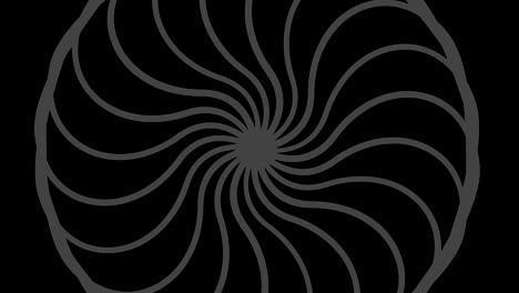 dibujo gráfico en blanco y negro con efecto estroboscópico e hipnótico, mientras gira en el sentido de las agujas del reloj y aumenta de tamaño.