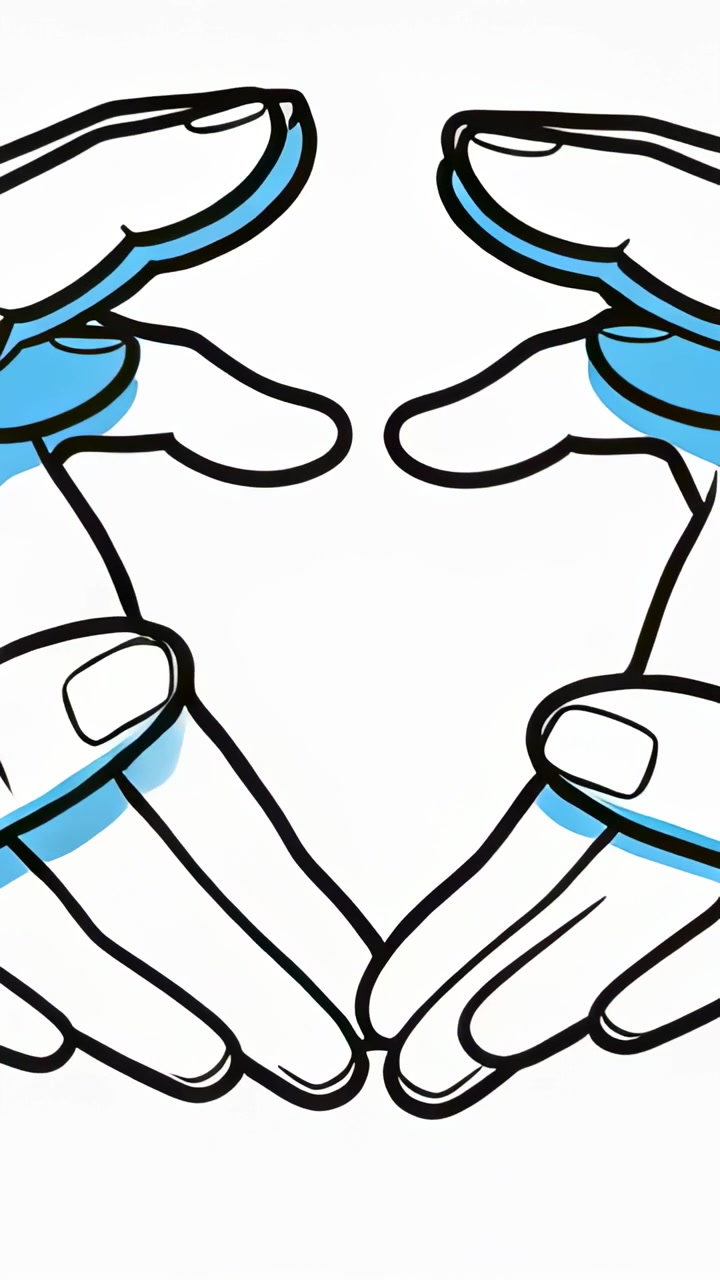 Video verticale: Inizia con un cuore, due mani stilizzate che si uniscono in una stretta su sfondo bianco