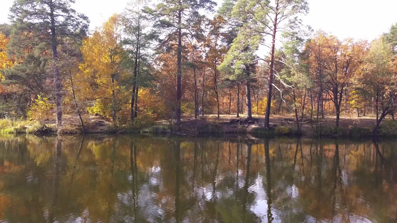 키예프 근처의 푸샤 보디츠 가을 숲에 있는 강