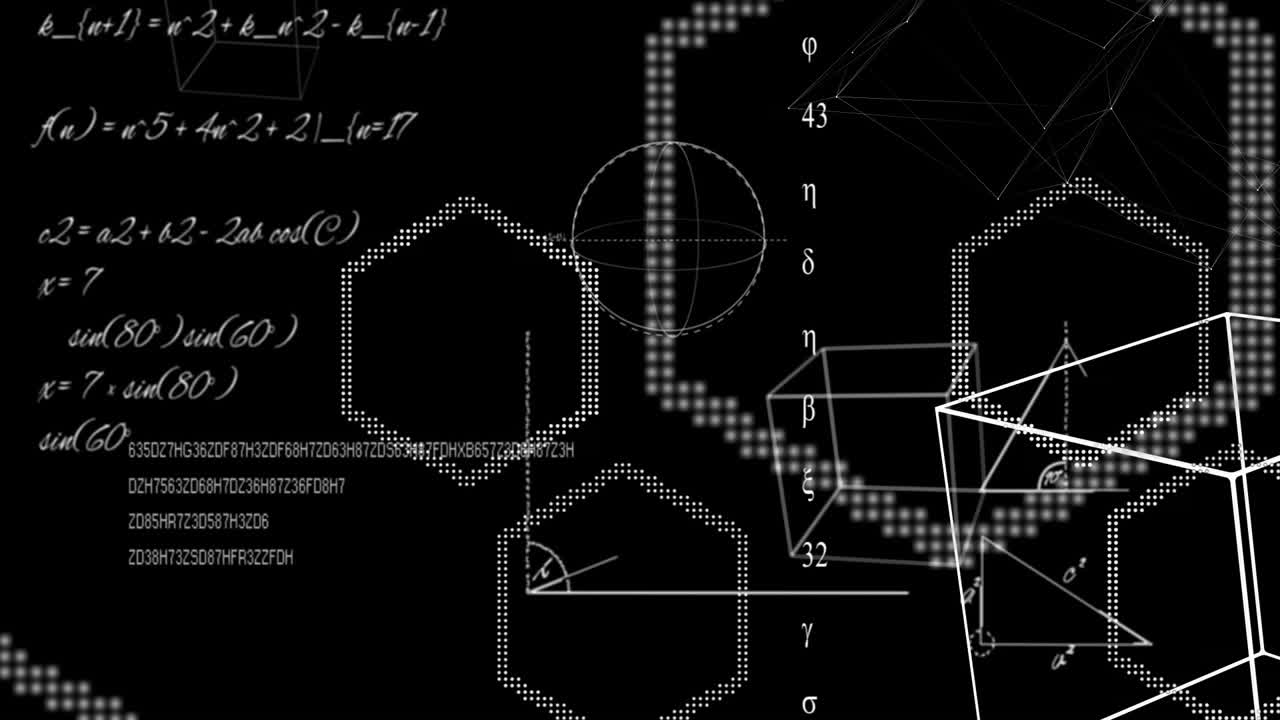 검은 바탕에 있는 수학 방정식과 모양