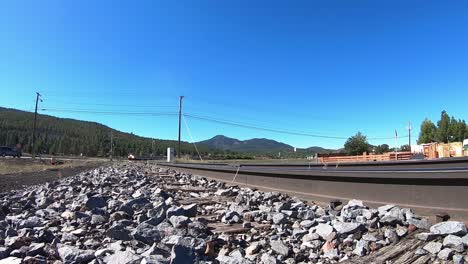 A-low-angle-of-an-oncoming-train