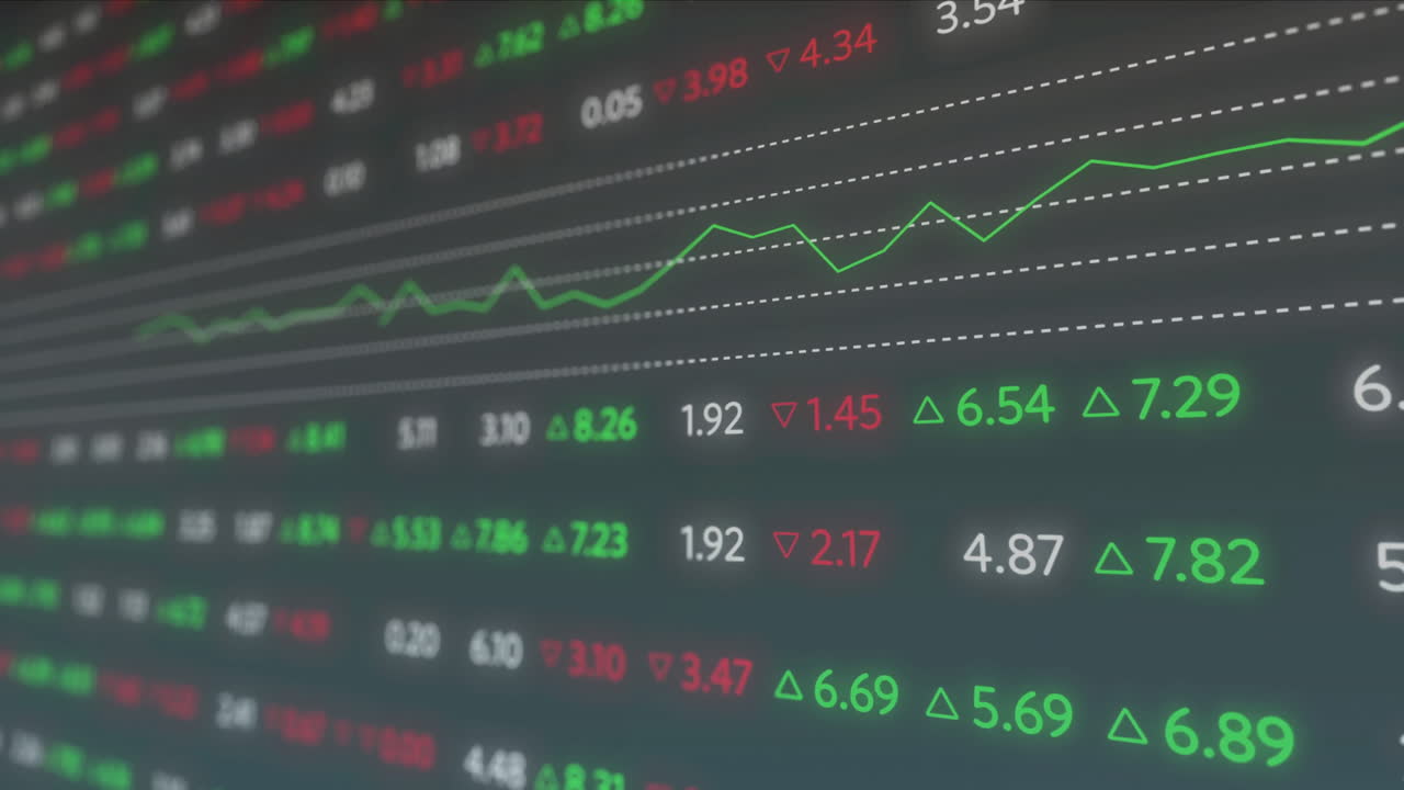 Animazione dell'elaborazione di dati finanziari su sfondo nero