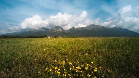 Heiliger-Gral-Langer-Zeitraffer-Auf-Einer-Wiese-Mit-Der-Tatra-Im-Hintergrund-An-Einem-Sommertag