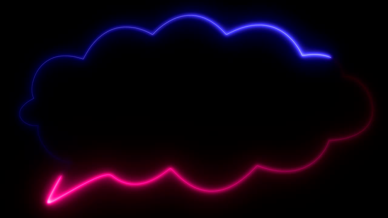 네온 분홍색과 보라색, 흑색 배경에 박이고 반이는 음성 거품의 표시