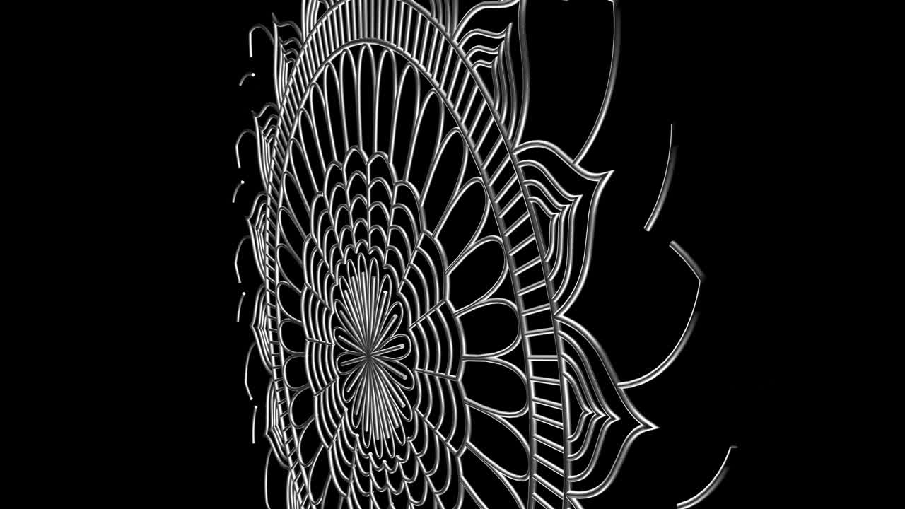 3D silver mandala. Abstract ornamental digital hand drawn silver color mandala footage. Floral vintage decorative element's oriental pattern