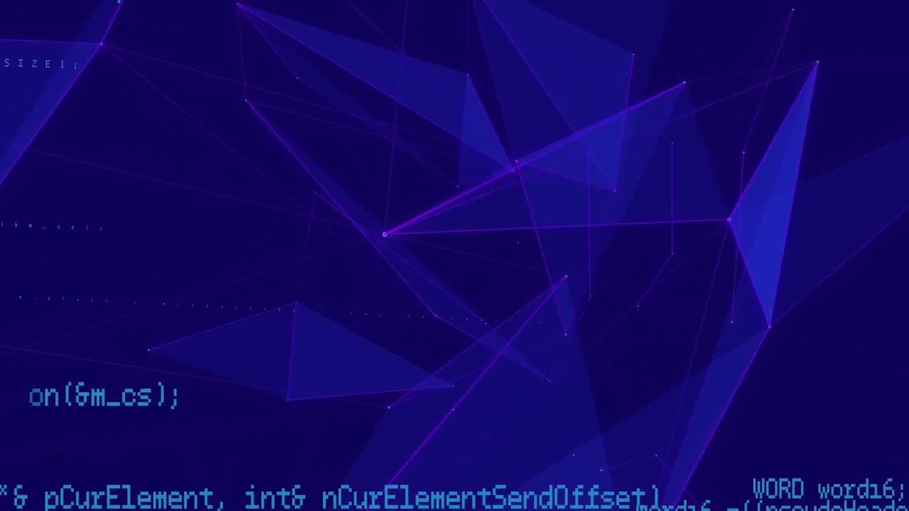 Animation of network of connections and data processing over blue background