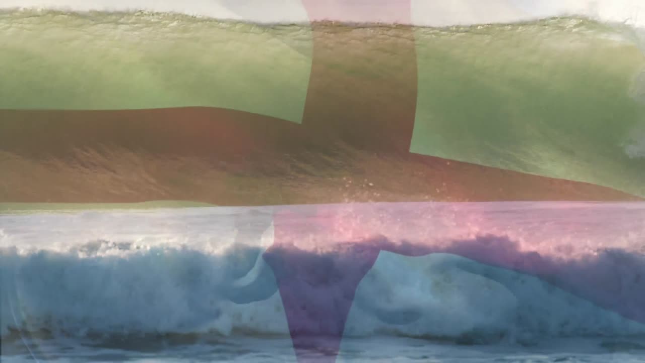 Animazione della bandiera dell'Inghilterra che sventola sulle onde del mare.