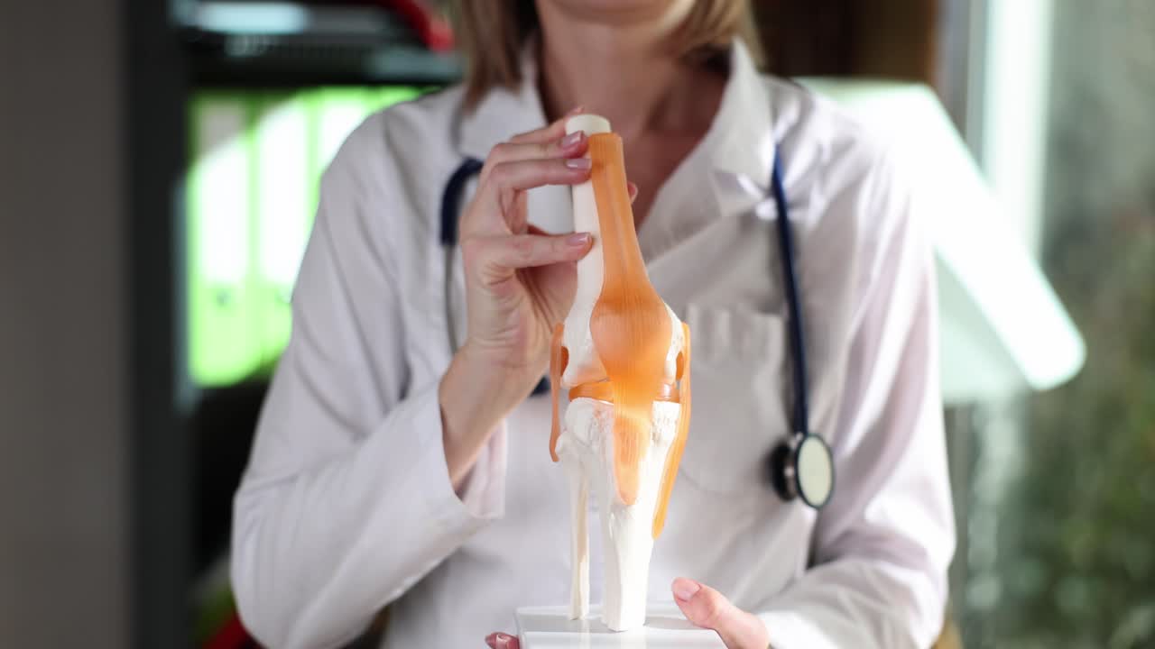 Doctor holding knee model