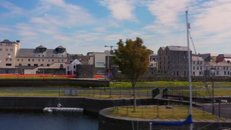 Sunny-day-over-long-walk-and-spanish-arch-of-Claddagh,-Galway-Ireland