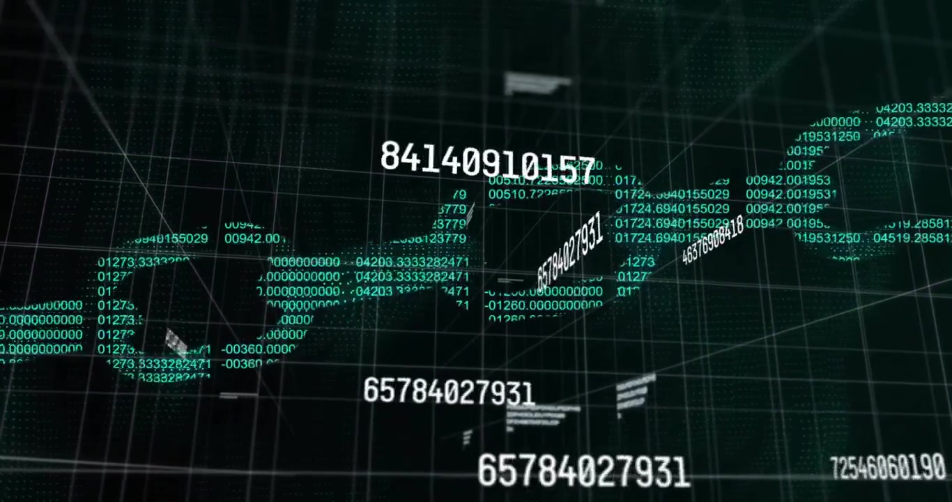 Clusters coalescing into 3D wave while grid rotating and labels updating for data visualization