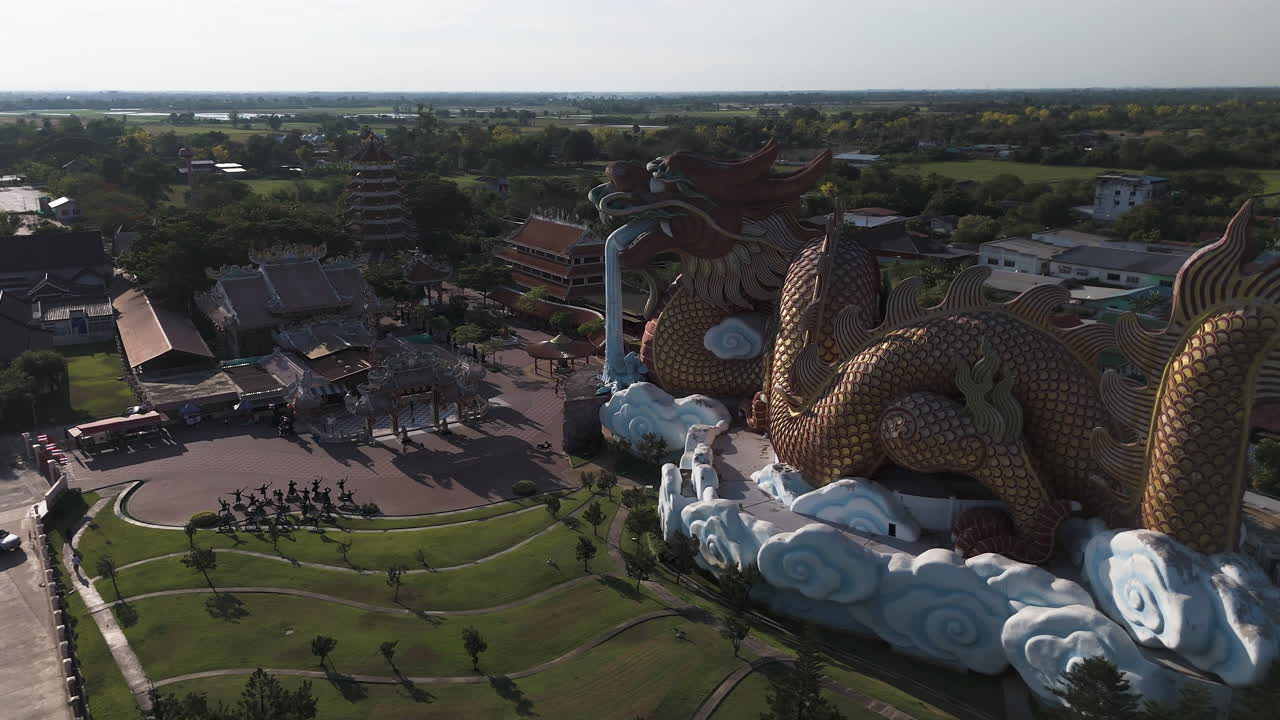 Famous Dragon Descendants Museum In Suphan Buri, Thailand - Drone Shot