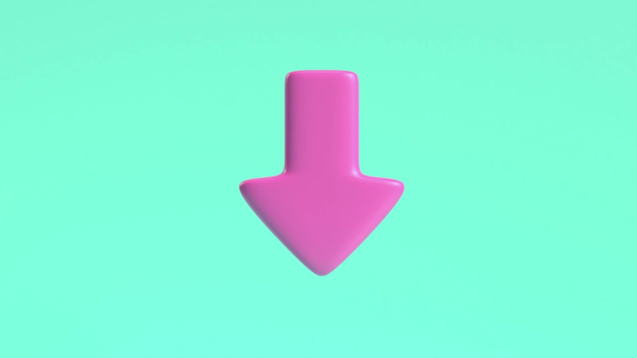 3d rendering motion pink arrow pointing down green background