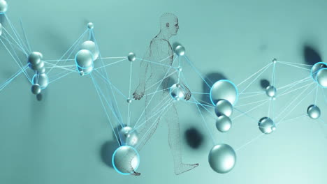 animation of digital human model over network of connections on green background