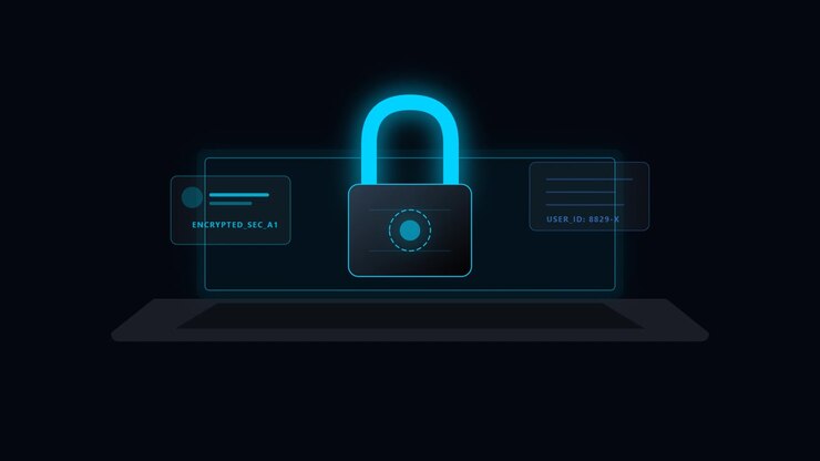 Interfaccia di sicurezza digitale con icona di lucchetto luminoso