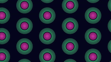 vibrant futuristic pattern symmetrical purple and green circles on black background