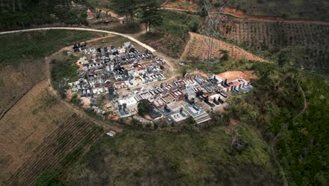 aerial view of a cemetery on a mountainside