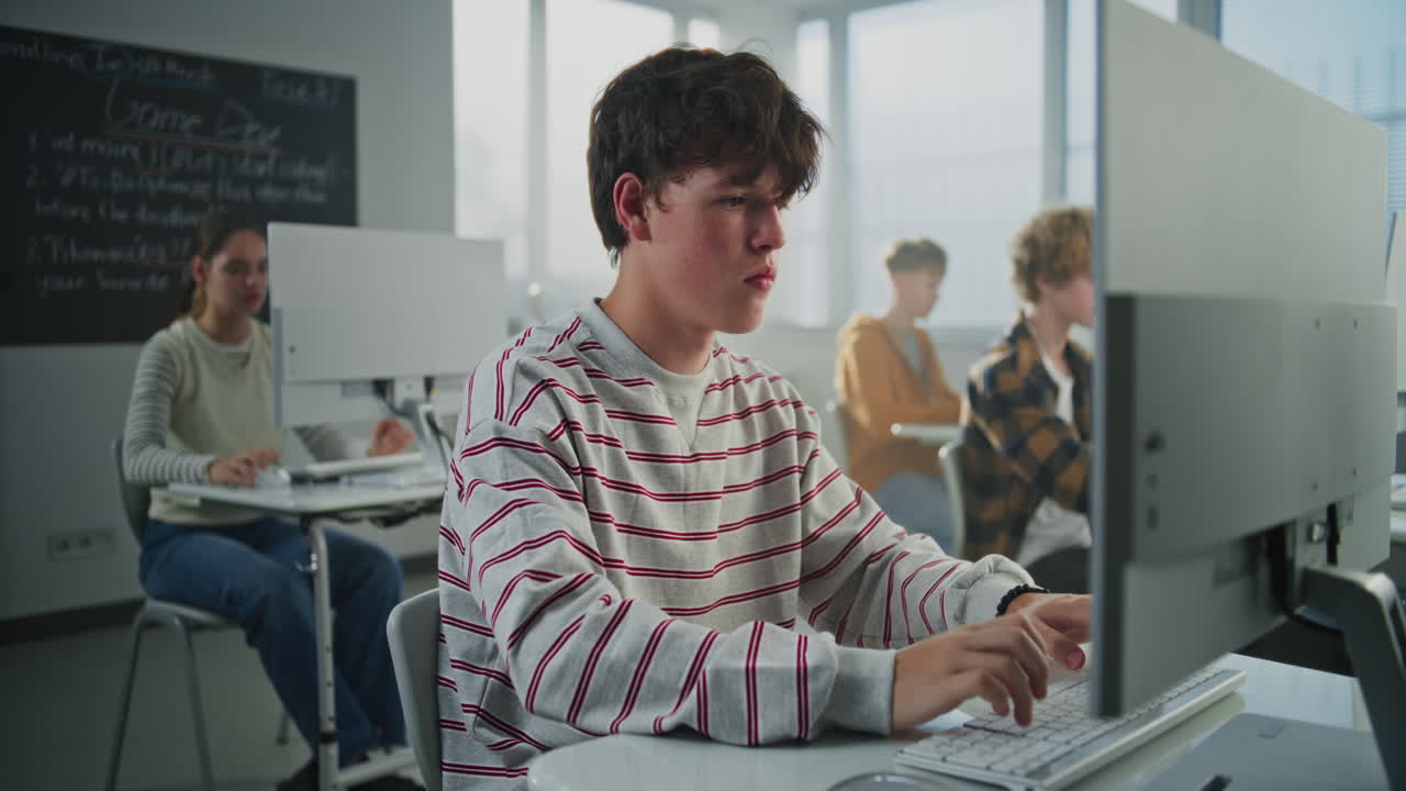 In Large Sunny College Auditorium Practical Lesson in Game Development Underway