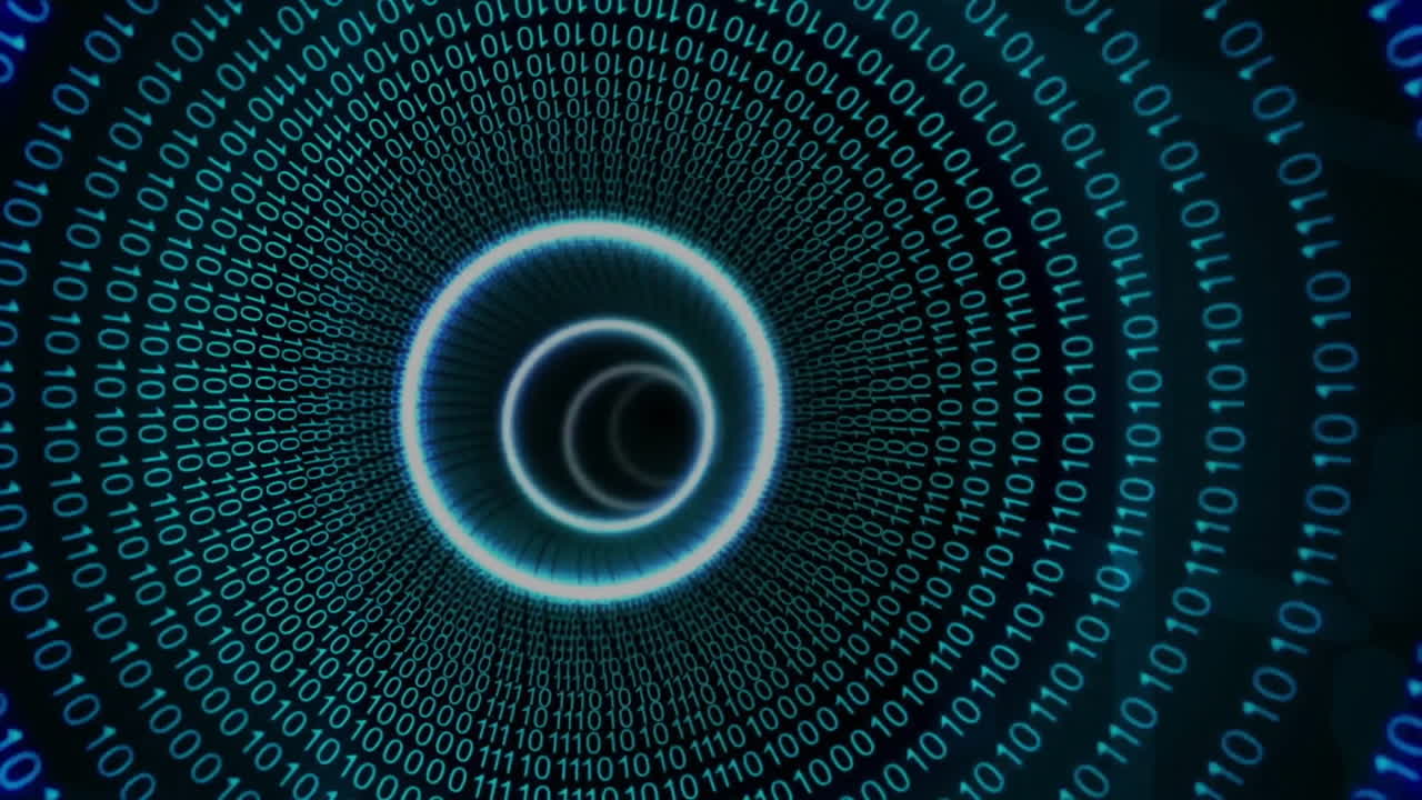 Animation of data processing on black background