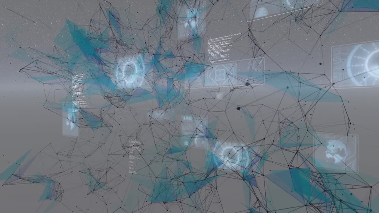 animación de la red de conexiones y escaneado de ámbitos sobre pantalla digital