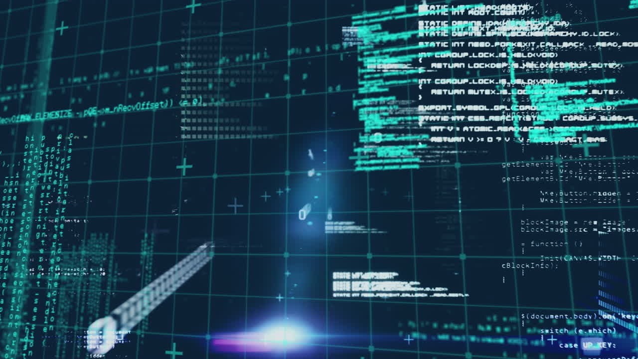 파란색 배경에 데이터 처리를 통해 마이크로프로세서 연결의 디지털 애니메이션