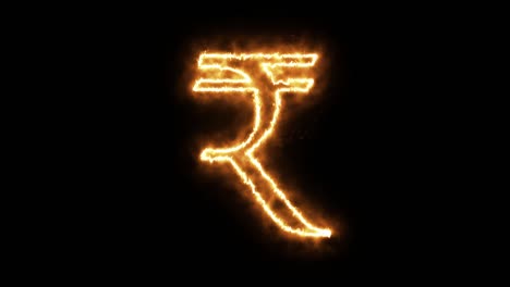 rupee symbol of burning flame. indian rupee symbol made from fire flame. flaming burn font or bonfire alphabet text with sizzling fiery shining heat effect. 3d rendering.