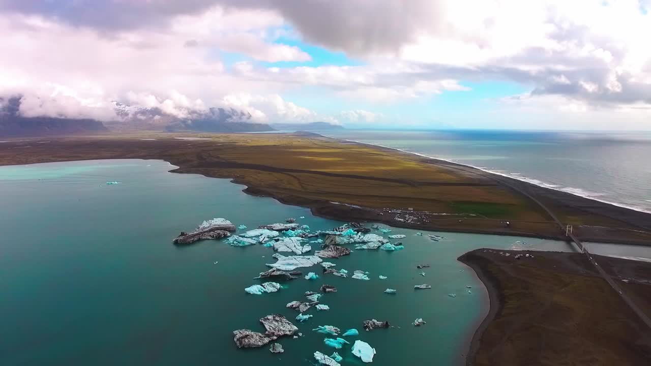 Aerial View of Icebergs in Jökulsárlón Glacial Lagoon, Iceland