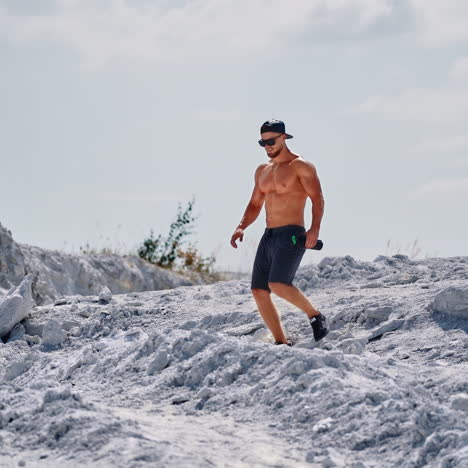 aerial view of a muscular sexy man. bodybuilding and outdoor sports concept