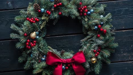 christmas wreath on dark wooden wall