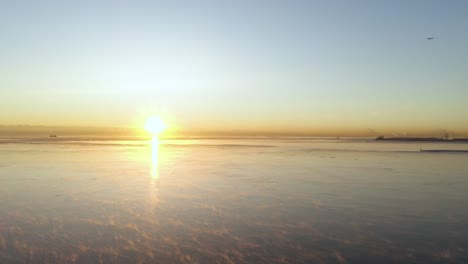 aerial footage of frozen lake michigan during 2019 polar vortex, chicago, illinois