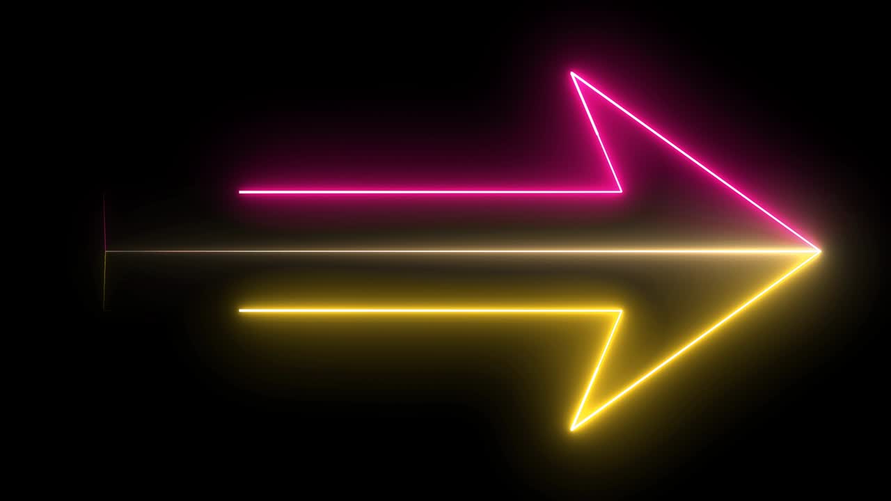doble flecha resplandor magenta y amarillo símbolo de movimiento láser en pantalla negra