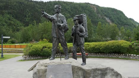 skagway centennial statue is located in skagway centennial park, alaska.depicting a tlingit packer showing the way to a prospector.