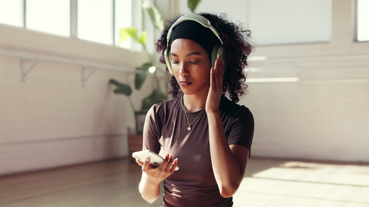Woman with Headphones Enjoying Music