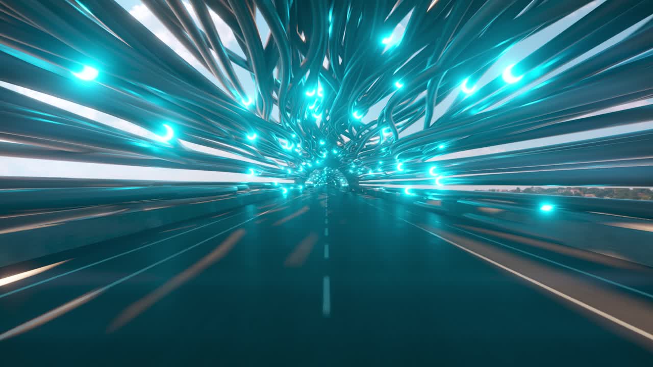 Futuristic Road Tunnel with Glowing Lights