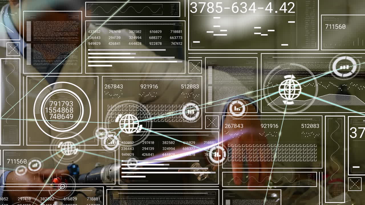 Animation of network of connections and data processing over biracial male scientist