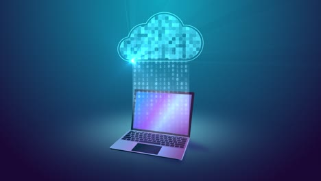 cloud storage technology. loop animation of cloud online storage and binary code. laptop connection. internet data transmission digital service application. network computing technologies, hosting