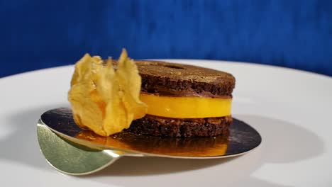 delicious miniature chocolate cake with mango filling