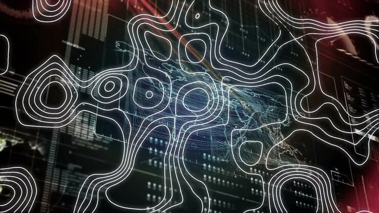 Animation of topographical chart moving over interface with data processing