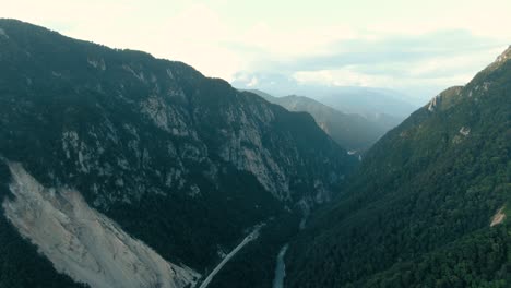mountain valley landscape with road and river