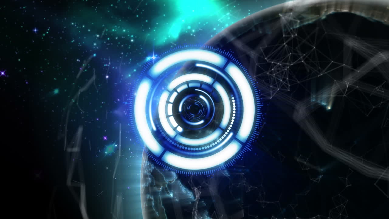 animación de la red de conexiones y escaneo de alcance sobre el globo sobre fondo oscuro