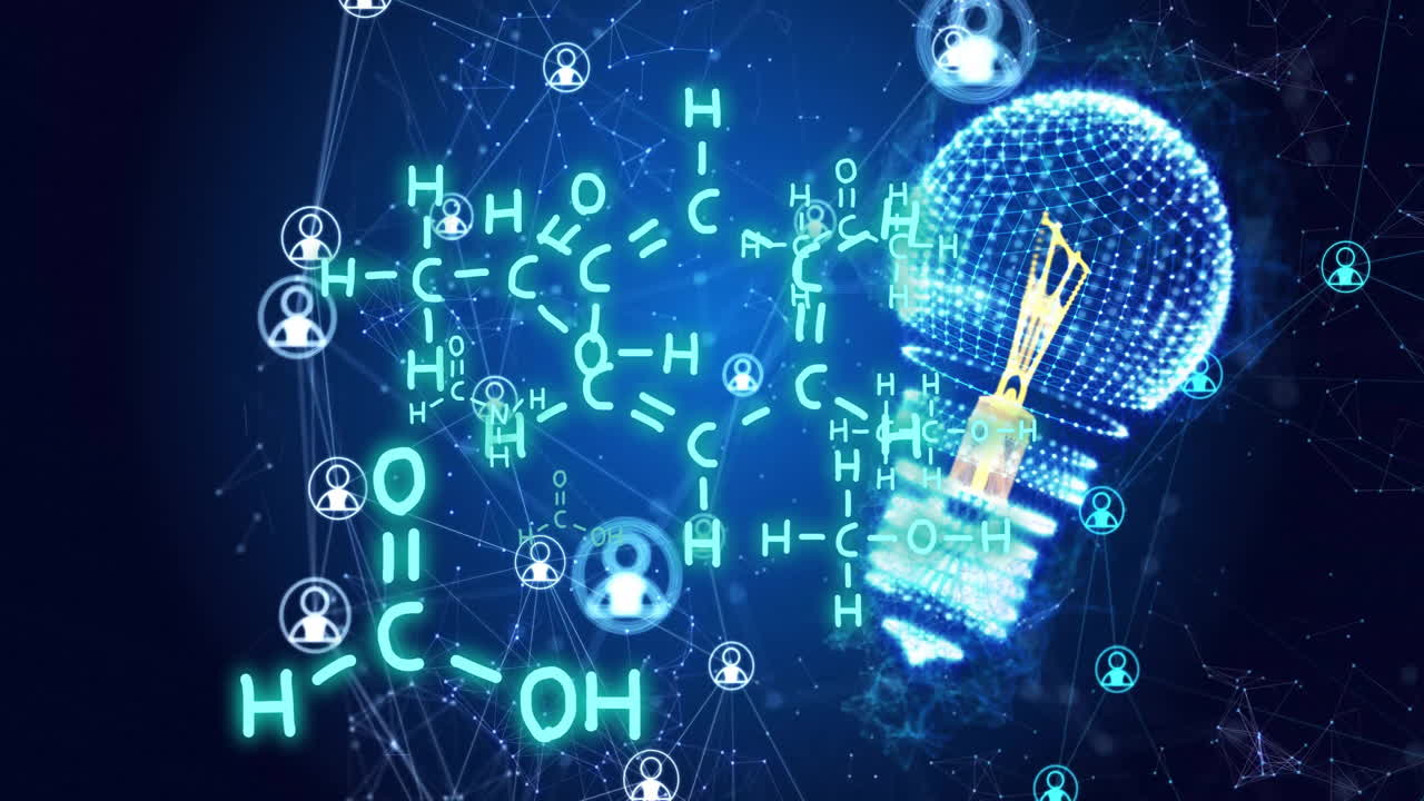 요소 다이어그램과 아이콘의 애니메이션 전구와 파란색에 네트워크