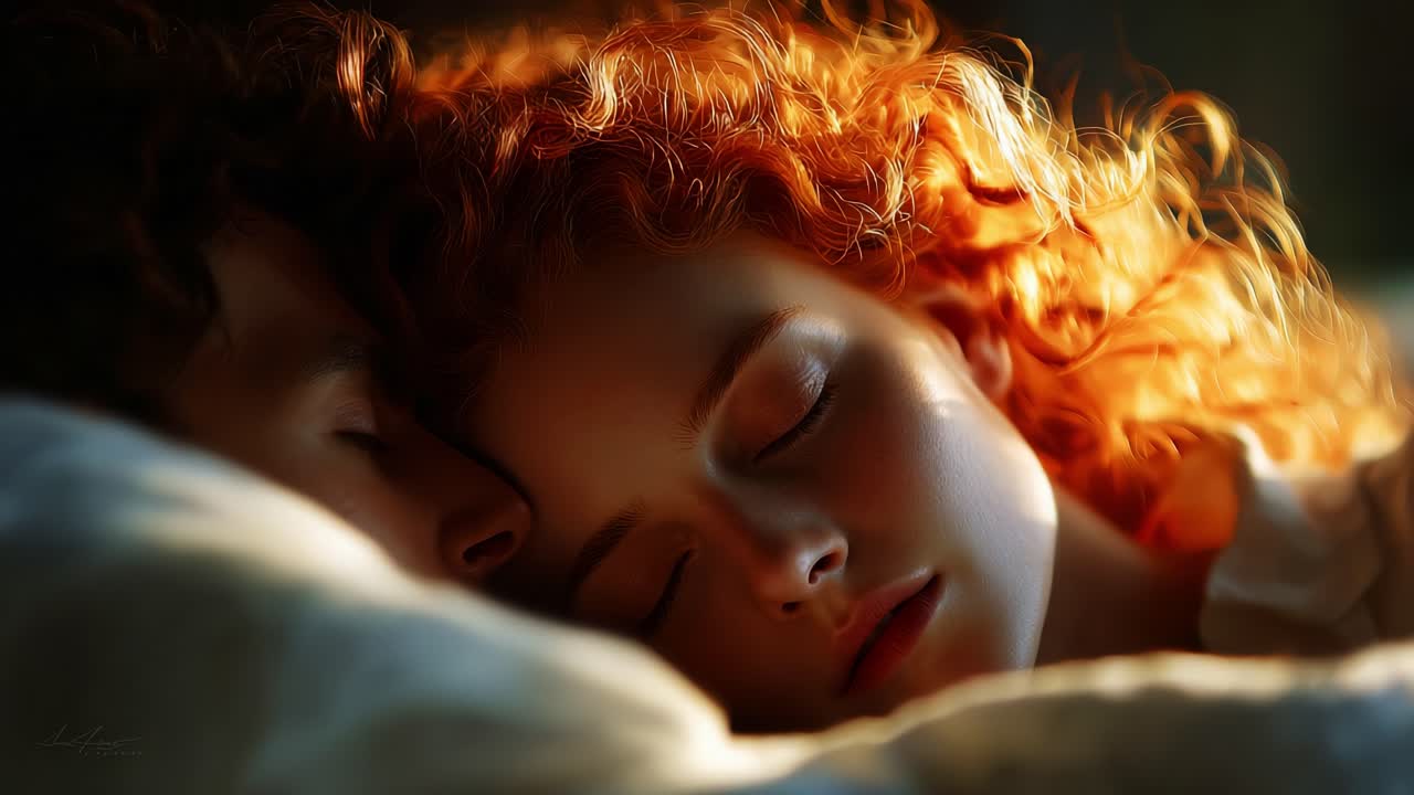 Intimate Moment of Serenity: A Couple Embracing Peaceful Sleep Together, Their Faces Close, Exuding Warmth and Comfort, Highlighting Connection and Affection in a Softly Lit Environment