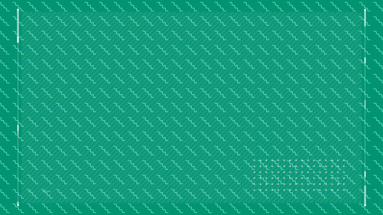 Geometric pattern with green zigzag lines and small dots in bottom corner animation