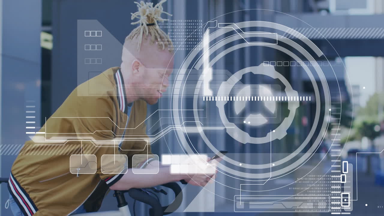 Using smartphone, person interacting with digital interface outdoors