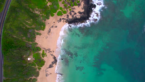 Downward-drone-video-of-Makapu'u-Beach-on-the-island-of-Oahu-Hawaii